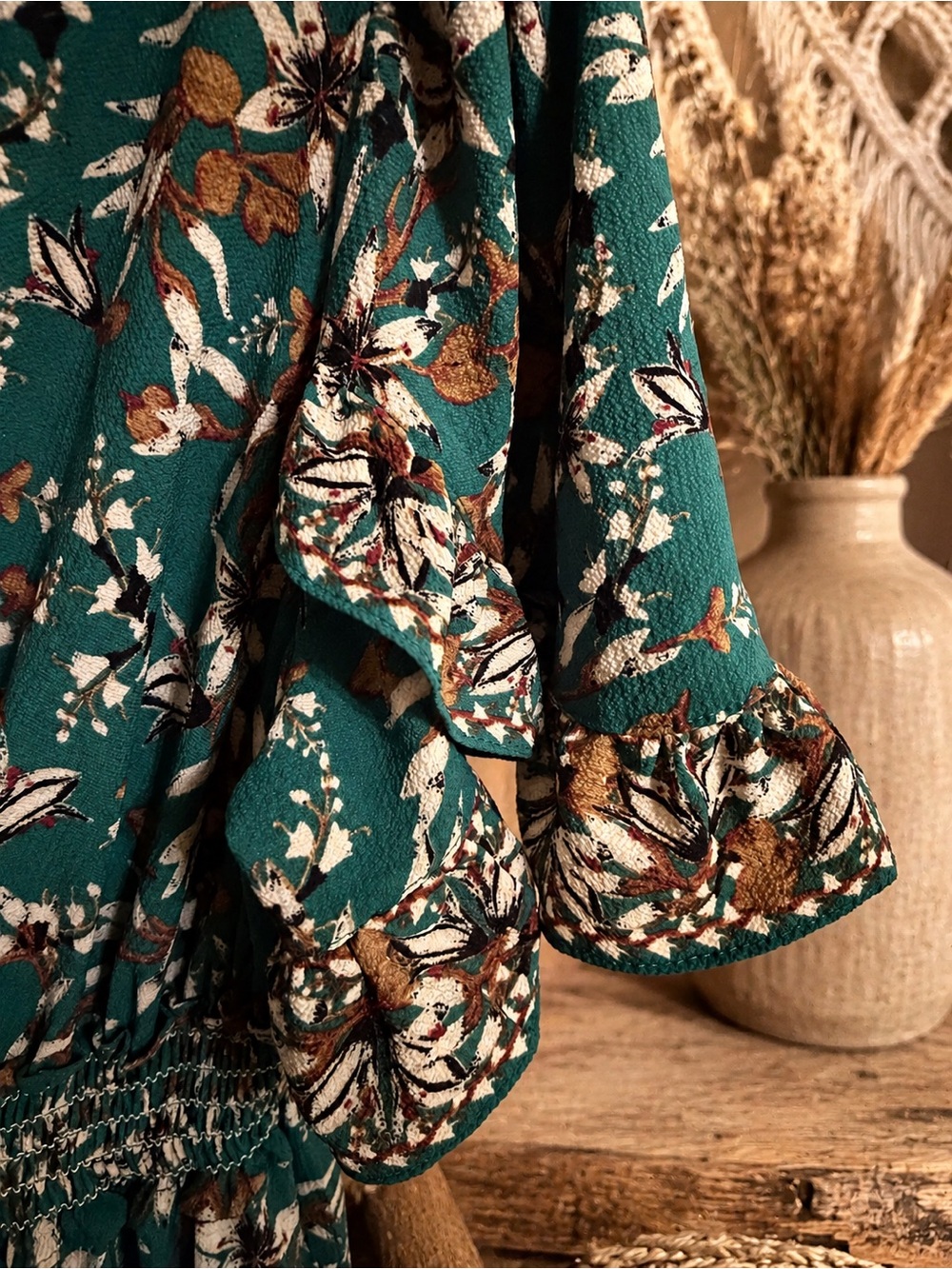 Max Studio 1X Teal Floral Boho Smocked Waist Flutter Maxi Dress - Picture 6 of 10